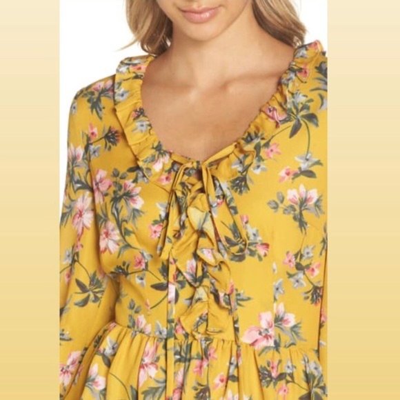 Avec Les Filles Tiered Satin Ruffle Dress, Multi Yellow Gold Size 6 Retail $158 - Picture 10 of 16